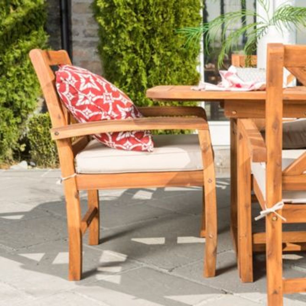 7-Piece X-Back Acacia Outdoor Patio Dining Set with Cushions -Brown