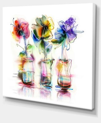 Designart Abstract Flowers In Glass Vases Extra Large Floral Wall Art - 20" X 12"