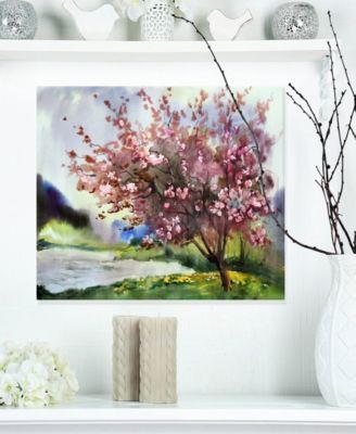 Designart 'Tree With Spring Flowers' Floral Metal Wall Art - 20" X 12"