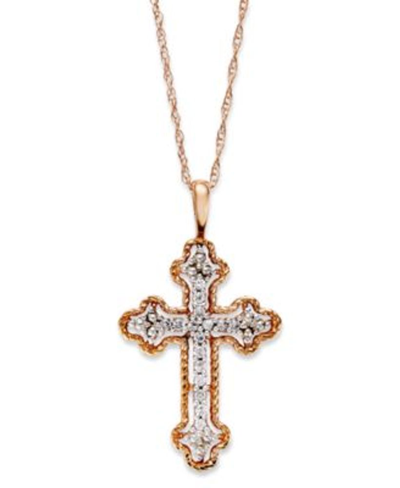 Diamond Antique Cross Pendant Necklace 14k White, Yellow, or Rose Gold (1/10 ct. t.w)