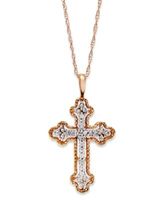 Diamond Antique Cross Pendant Necklace 14k White, Yellow, or Rose Gold (1/10 ct. t.w)