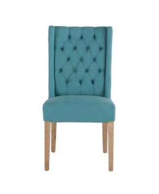 Chloe Teal Linen Dining Chairs with Napoleon Legs, Set of 2