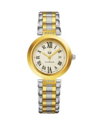 Alexander Watch AD203B-02, Ladies Quartz Date Watch with Yellow Gold Tone Stainless Steel Case on Yellow Gold Tone Stainless Steel Bracelet
