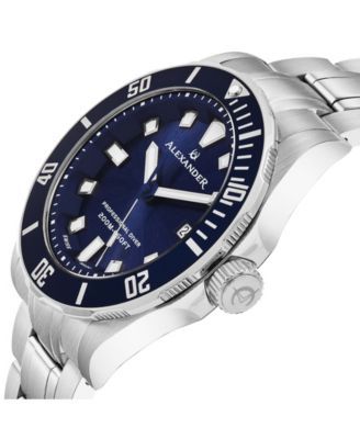 Alexander Watch A501B-02, Mens Quartz Diver Watch with Stainless Steel Case on Stainless Steel Bracelet