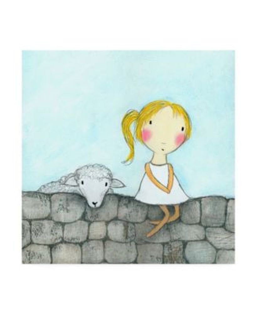 Carla Sonheim Girl with Lamb Stone Wall Canvas Art