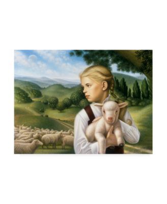 Dan Craig Girl with Lamb Canvas Art - 36.5" x 48"