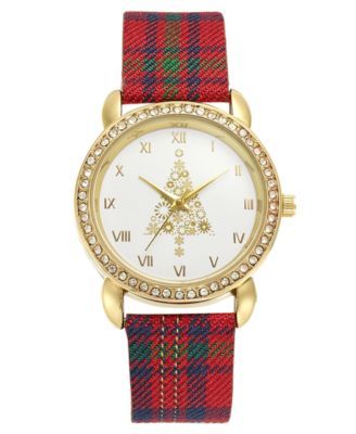 Holiday Tree Plaid Strap Watch 36mm, Created for Macy's
