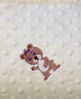 Minky Baby Girl Blanket With Embroidered Girl Bear