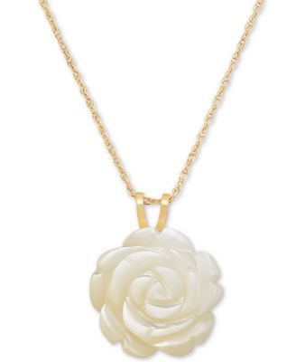 Mother-of-Pearl Rose 18" Pendant Necklace in 10k Gold