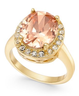 Gold-Plate Crystal Oval Halo Ring, Created for Macy's