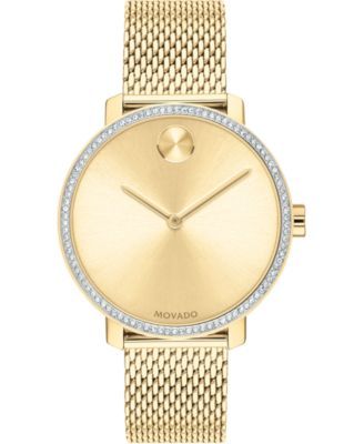 Women's Swiss Bold Gold Ion-Plated Stainless Steel Mesh Bracelet Watch 34mm