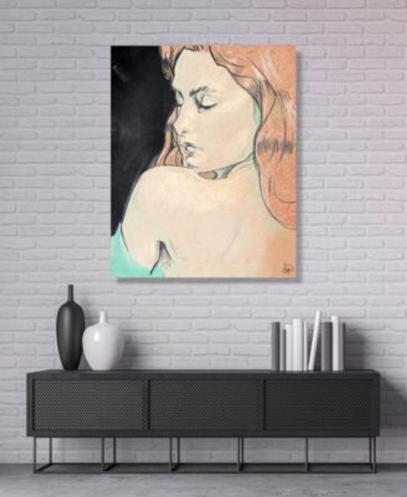Woman's Shoulder Glance Colorized Drawing 20" x 16" Canvas Wall Art Print