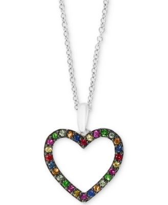 EFFY® Multi-Gemstone (1/4 ct. t.w.) Heart 18" Pendant Necklace in Sterling Silver