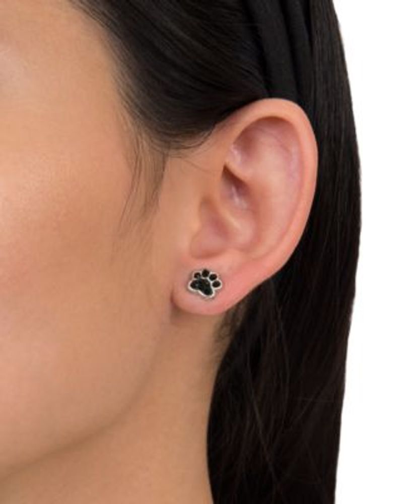 Black Pave Crystal Dog Paw Stud Earrings set in Sterling Silver