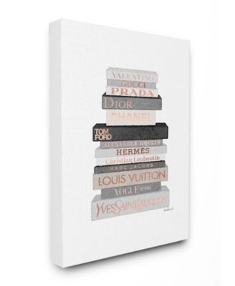 Stupell Industries Neutral Gray and Rose Gold-Tone Fashion Bookstack Canvas  Wall Art, 24 L x 30 H
