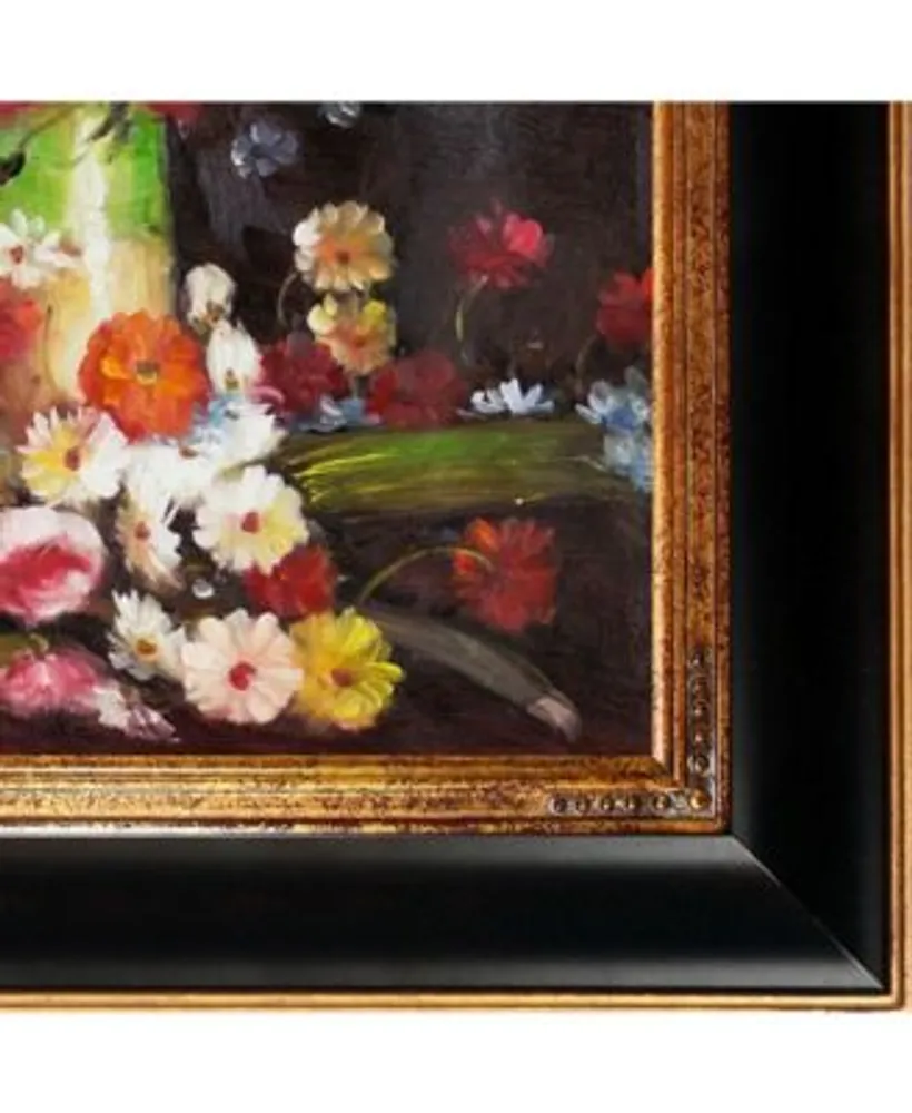 by Overstockart Vase with Poppies Cornflowers Peonies and Chrysanthemums by Vincent Van Gogh with Wood, Opulent Frame Oil Painting Wall Art, 33" x 29"
