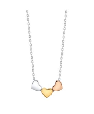 Tri-Tone Silver Plated Triple Heart Necklace