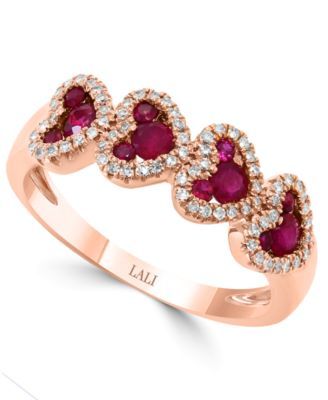 Ruby (5/8 ct. t.w.) & Diamond (1/5 ct. t.w.) Heart Ring in 14k Rose Gold (Also available in Sapphire)