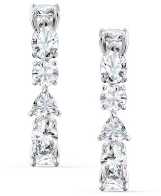 Silver-Tone Crystal Curved Drop Earrings