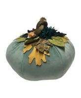 Velvet Pumpkin 7" x 7" Decorative Pillow With Embroidered Leaves