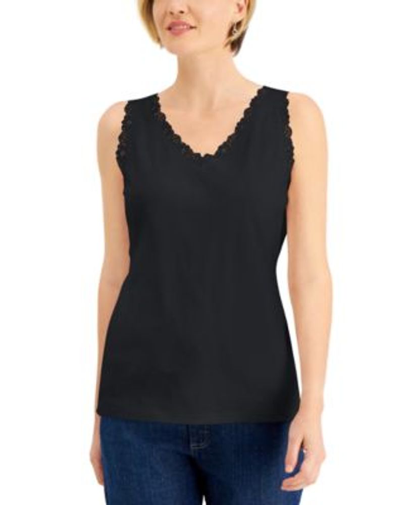 Cotton Scalloped-Lace Tank Top, Created for Macy's