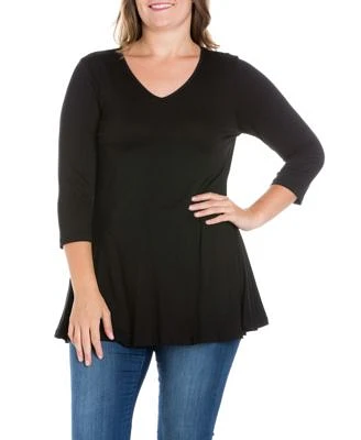 Women's Plus Three Quarter Sleeves V-Neck Tunic Top