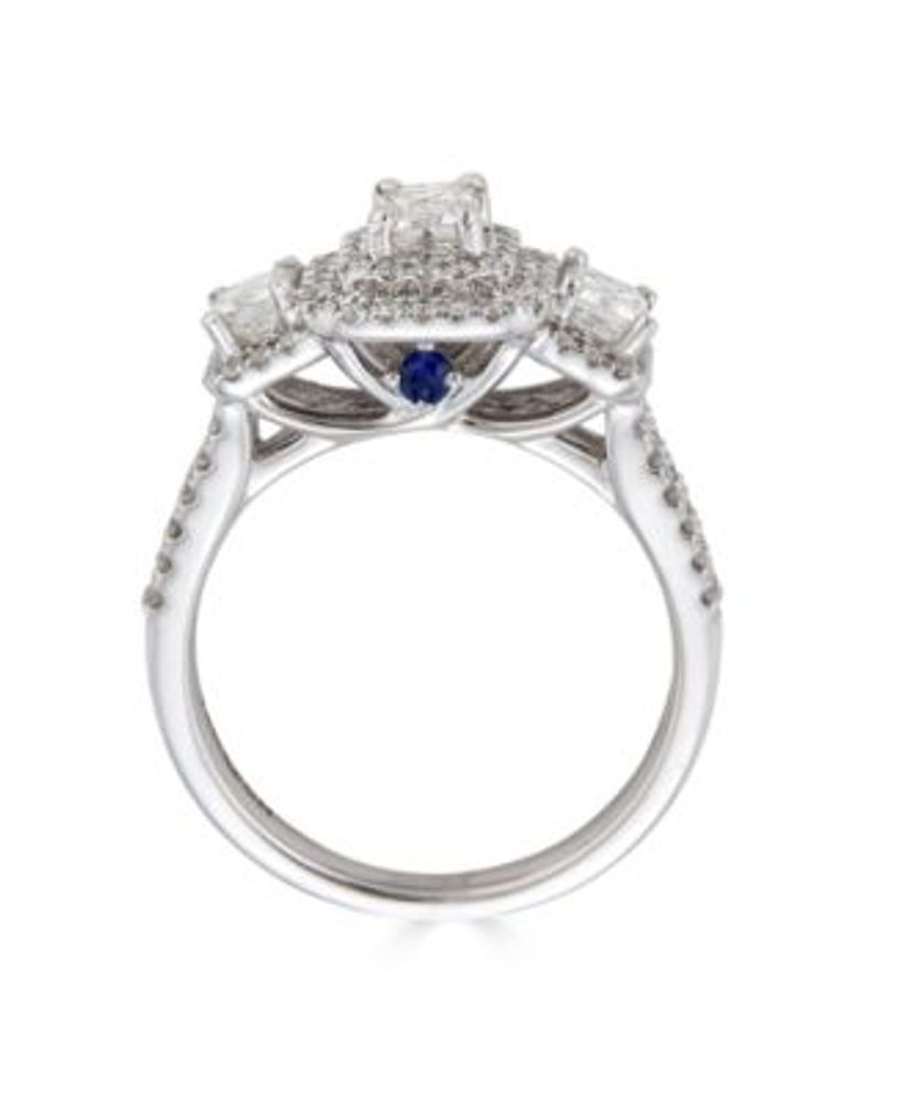 Diamond 3-Stone Emerald Cut (1 1/3 ct. t.w.) Bridal Ring with Sapphire (1/10 ct. t.w.) in 14K White Gold