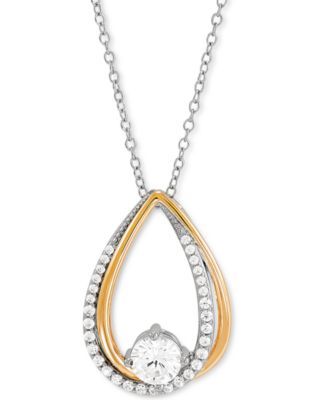 Cubic Zirconia Teardop 18" Pendant Necklace in Sterling Silver & 14k Gold-Plate