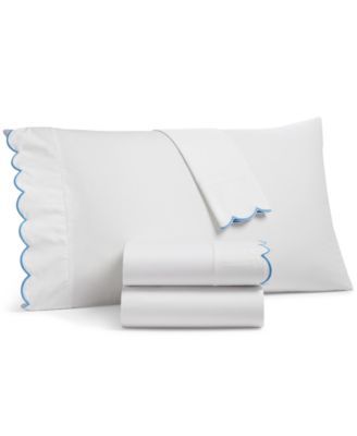 CLOSEOUT! Scalloped 400 Thread Count 100% Egyptian Cotton Percale Sheet Set, Created For Macy's