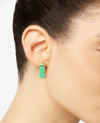 Dyed Green Jade Small Hoop Earrings in 14k Gold-Plated Sterling Silver, 1"