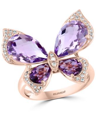 EFFY® Pink Amethyst (5-3/8 ct. t.w.) & Diamond (1/6 ct. t.w.) Butterfly Ring in 14k Rose Gold