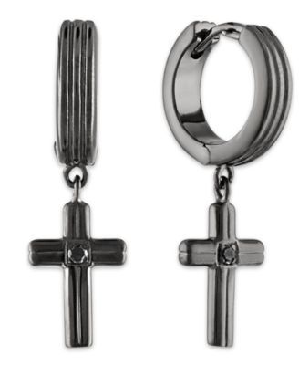 Diamond Accent Cross Drop Hoop Earrings 14k Gold-Plated Sterling silver,  Silver or Black Ruthenium over Created for Macy's