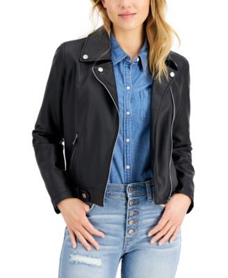 Juniors' Faux-Leather Moto Jacket, Created for Macy's