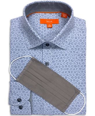 Men's Slim-Fit Performance Stretch Geo Print Dress Shirt and Free Face Mask 