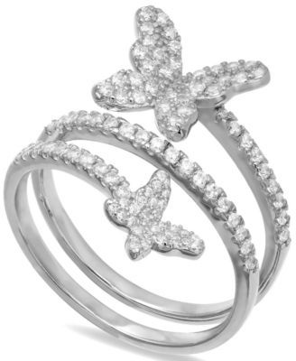 Cubic Zirconia Butterfly Wrap Ring Sterling Silver, Created for Macy's
