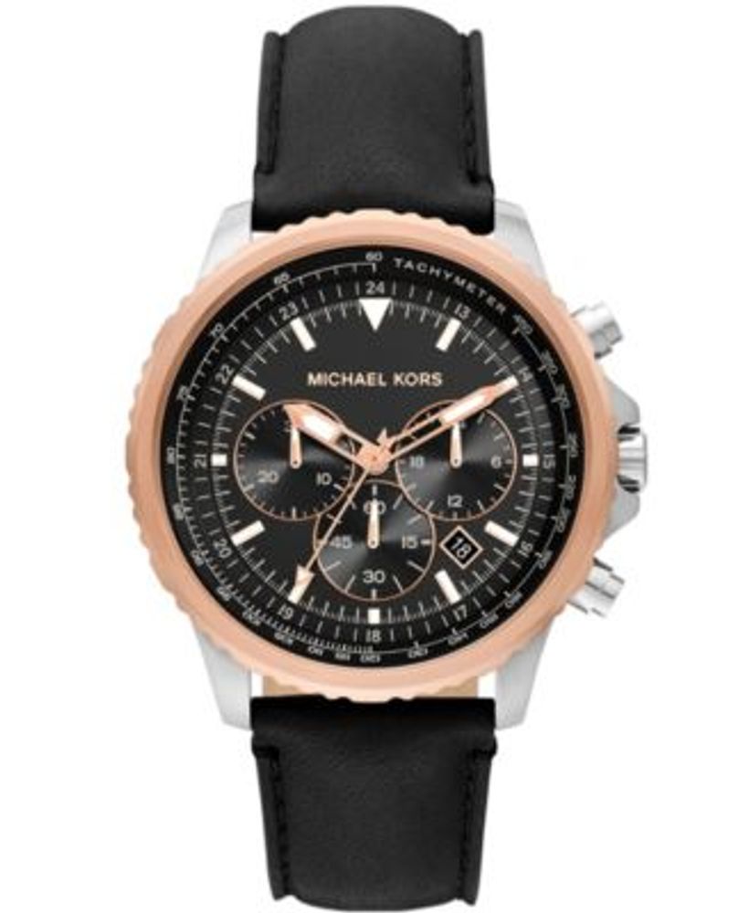 Michael Kors Men's Cortlandt Black Leather Strap Watch 44mm | Hawthorn Mall