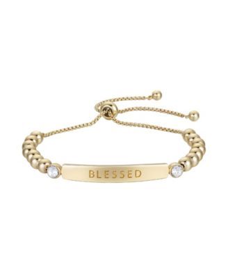 Gold Flash Plated "Blessed" Bar and Bead Adjustable Bolo Bracelet