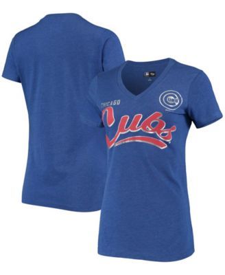 Women's Fanatics Branded Heathered Royal/White Chicago Cubs Official  Wordmark 3/4 Sleeve V-Neck T-Shirt