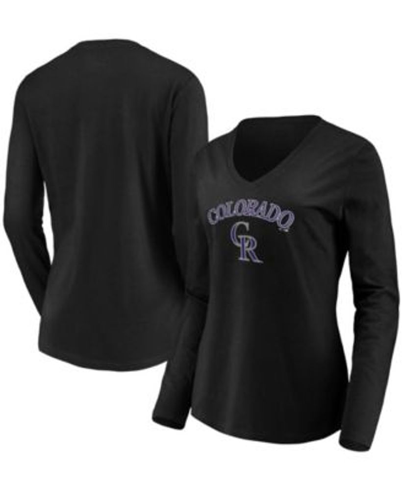 Women's Fanatics Branded Black Miami Marlins Core Team Lockup Long Sleeve  V-Neck T-Shirt