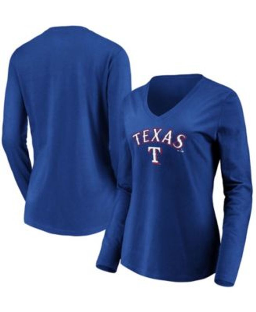 Women's Red Texas Rangers Victory Script Long Sleeve T-Shirt Size: 3XL