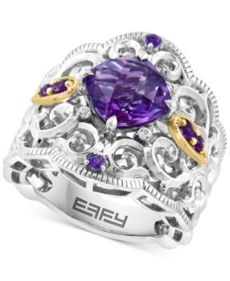 EFFY® Amethyst (2-7/8 ct. t.w.) & White Sapphire (1/20 ct. t.w.) Filigree Statement Ring in 14k Gold & Sterling Silver 