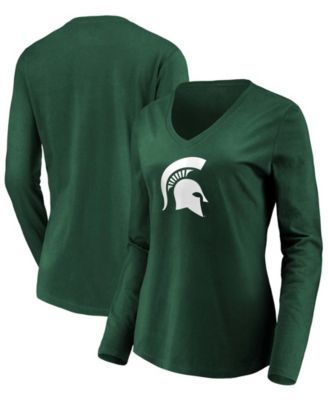 Plus Majestic Green Michigan State Spartans Primary Logo Long Sleeve V-Neck T-shirt
