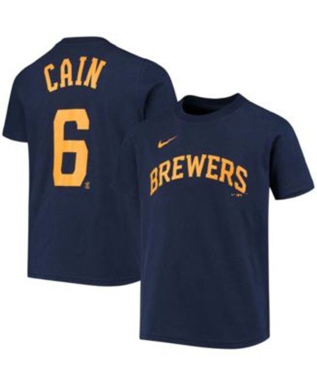 Nike Youth Big Boys Lorenzo Cain Navy Milwaukee Brewers Player Name and  Number T-Shirt
