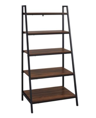 Contemporary Metal and Wood 5-Shelf Ladder Bookshelf