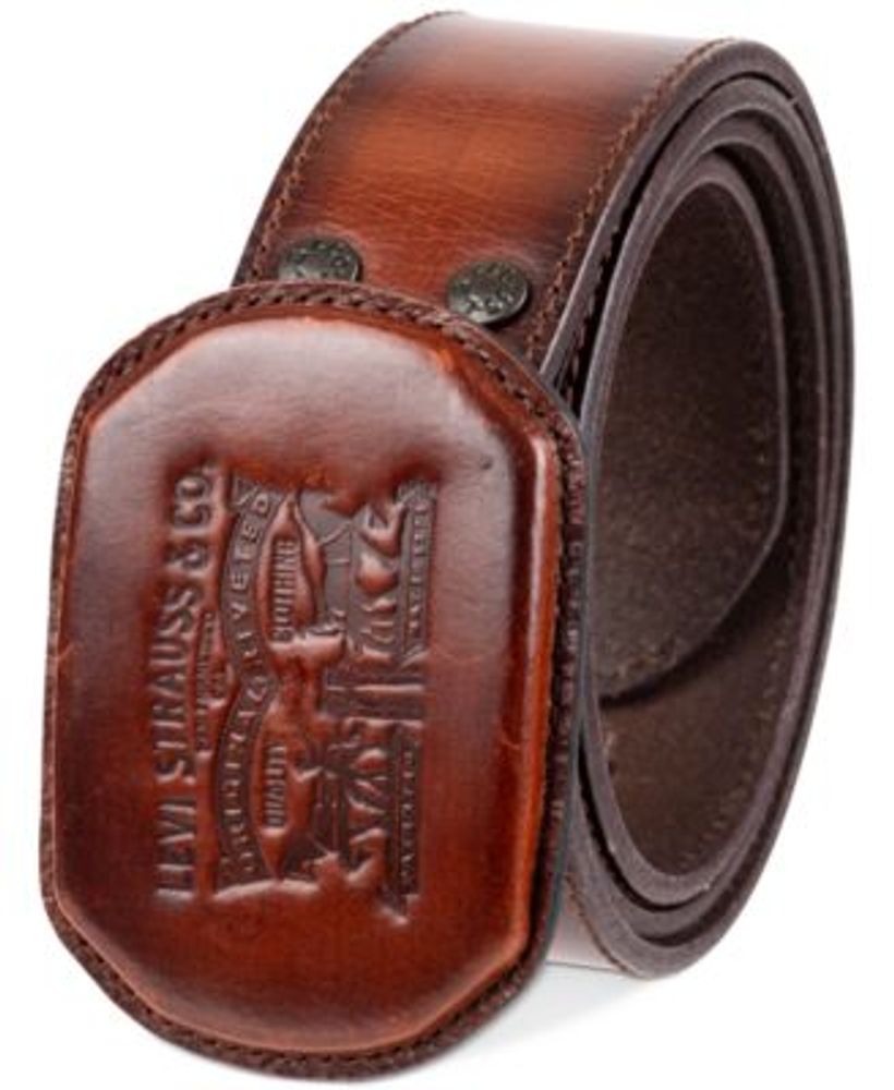 Men's Western Leather Logo Plaque Belt