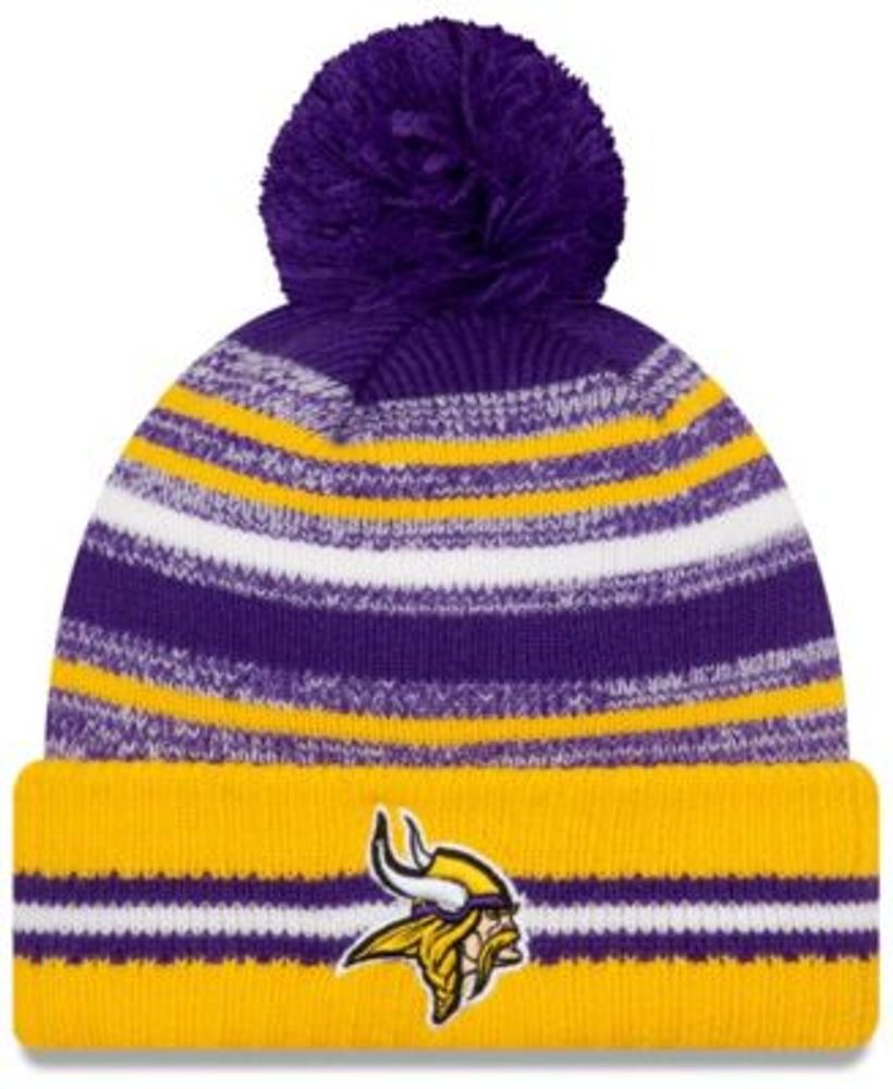 New Era Men's Purple/Gold Minnesota Vikings 2021 Sideline Sport Official  Pom Cuffed Knit Hat | Foxvalley Mall