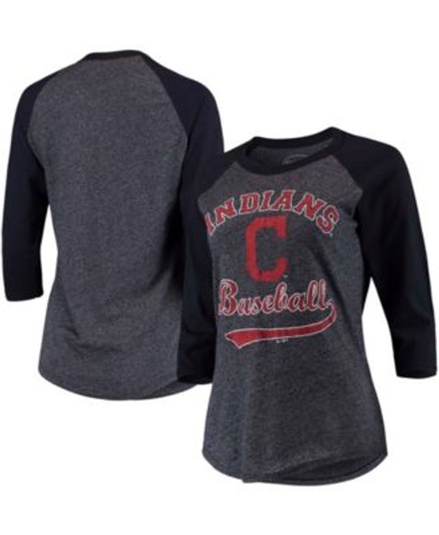 Men's Cleveland Indians Majestic Threads Navy Tri-Blend Long Sleeve T-Shirt