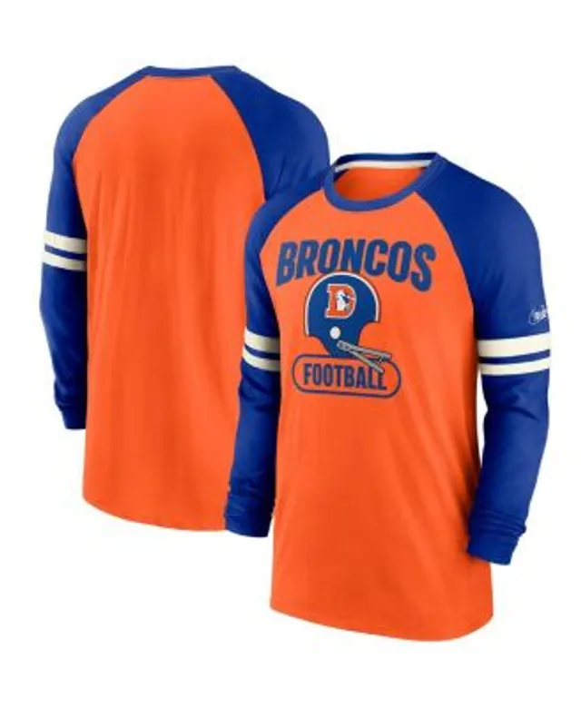 Buy the Womens Blue Orange Short Raglan Sleeve Denver Broncos