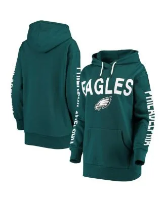 Men's New Era Black/Midnight Green Philadelphia Eagles Big & Tall Current Colorblock Raglan Fleece Pullover Hoodie