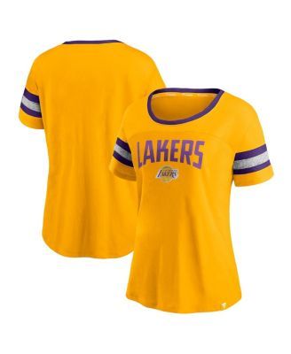 Women's Fanatics Branded Purple Los Angeles Lakers Block Party Chest Logo  Striped Long Sleeve T-Shirt